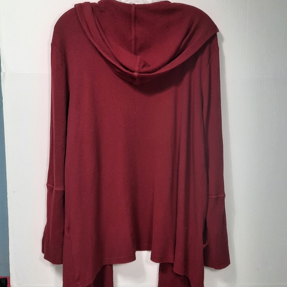 Chicos Zenergy Cardigan Women's 3 US XL Dark Burgundy Hoodie Open Waffle Knit - Picture 3 of 6